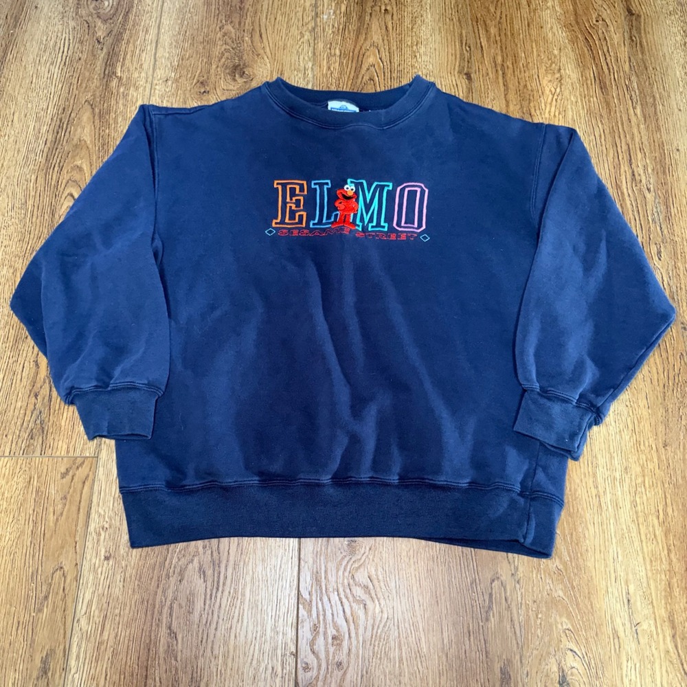 90s Sesame‎ Street Elmo Embroidered Navy Blue Crewneck Sweatshirt Womens XL VTG